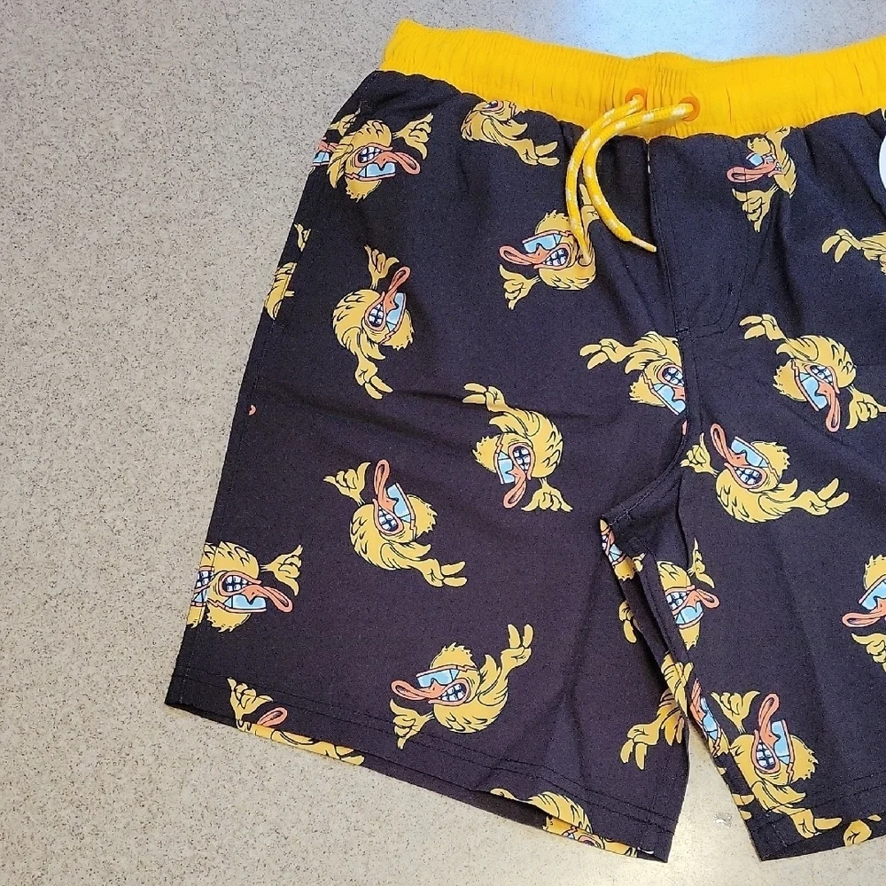 Neff Fired Up Duck Black Swim Trunks Size 8 Medium UPF 50 New With Tags